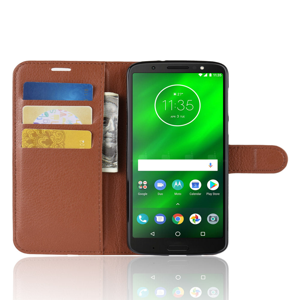 Litchi Texture Wallet Stand Leather Flip Casing for Motorola Moto G6 Plus