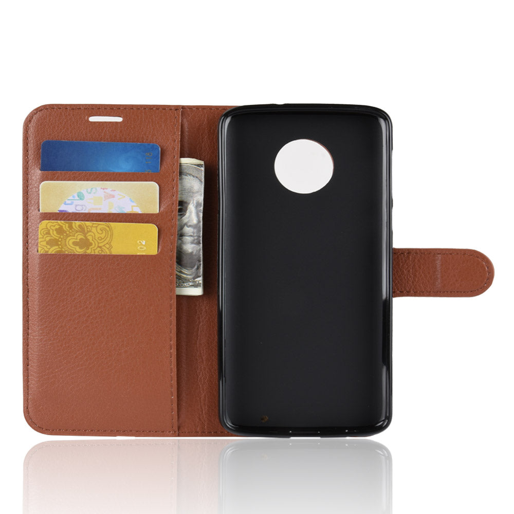 Litchi Texture Wallet Stand Leather Flip Casing for Motorola Moto G6 Plus
