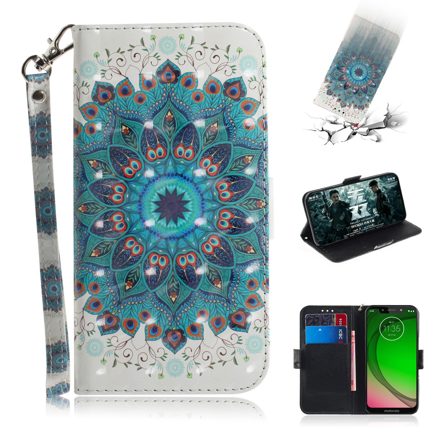Pattern Printing Light Spot Decor Leather Wallet Case for Motorola Moto G7 Play