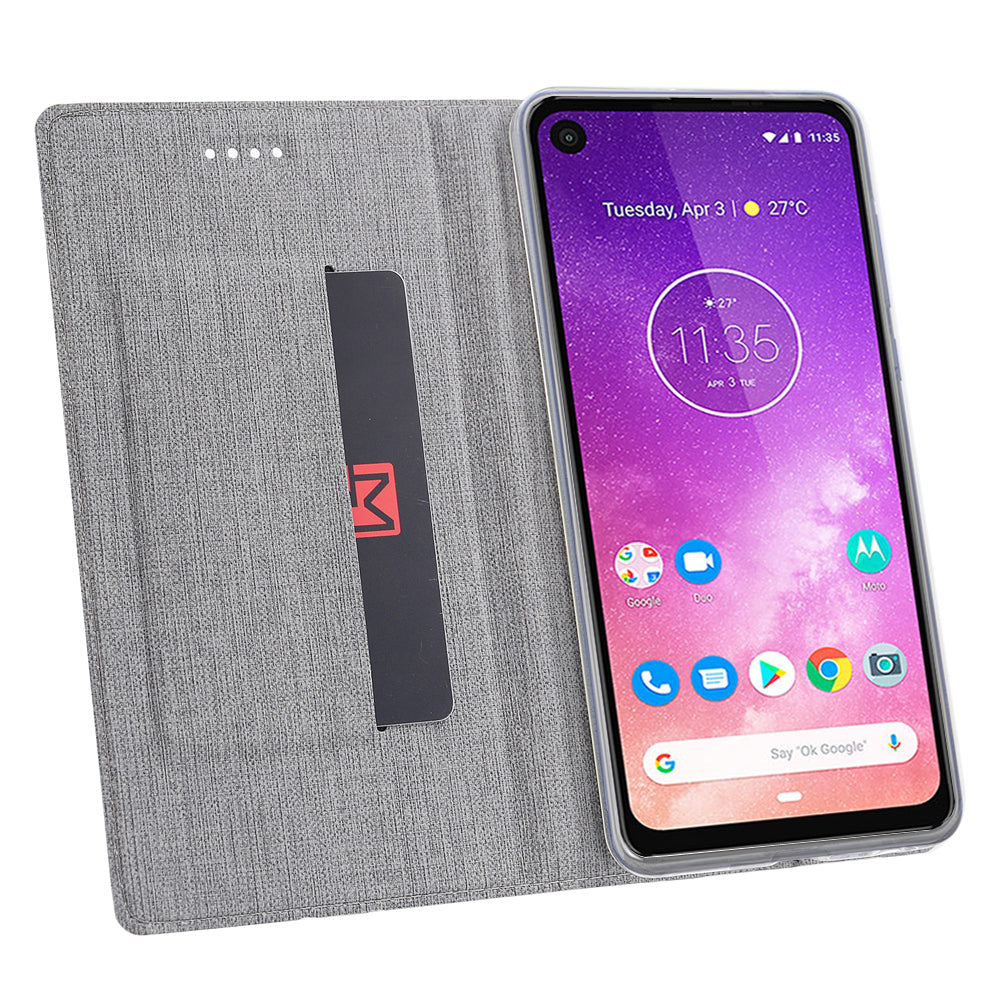 VILI DMX Cross Texture Leather Stand Case with Card Slot for Motorola One Vision / P50