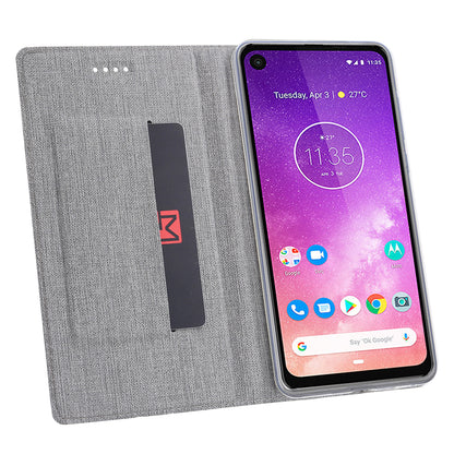 VILI DMX Cross Texture Leather Stand Case with Card Slot for Motorola One Vision / P50