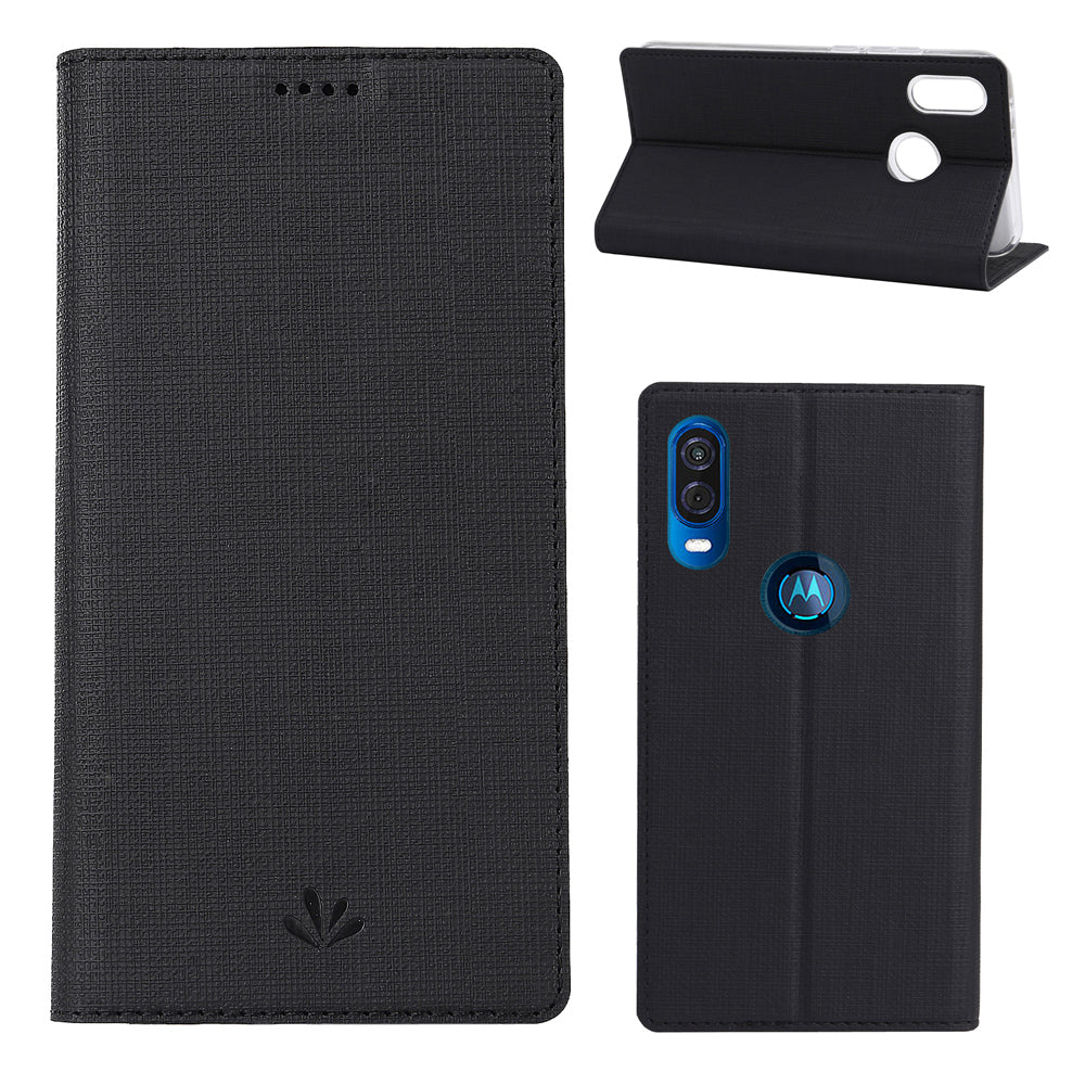 VILI DMX Cross Texture Leather Stand Case with Card Slot for Motorola One Vision / P50
