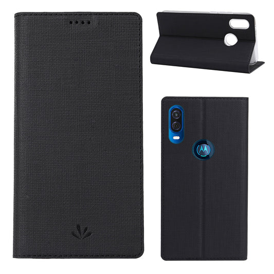 VILI DMX Cross Texture Leather Stand Case with Card Slot for Motorola One Vision / P50