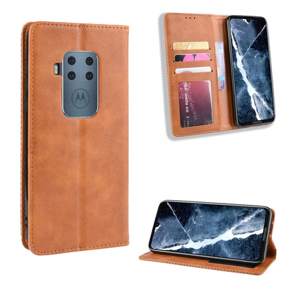 Auto-absorbed Retro Style Wallet Stand Flip Leather Case for Motorola One Zoom