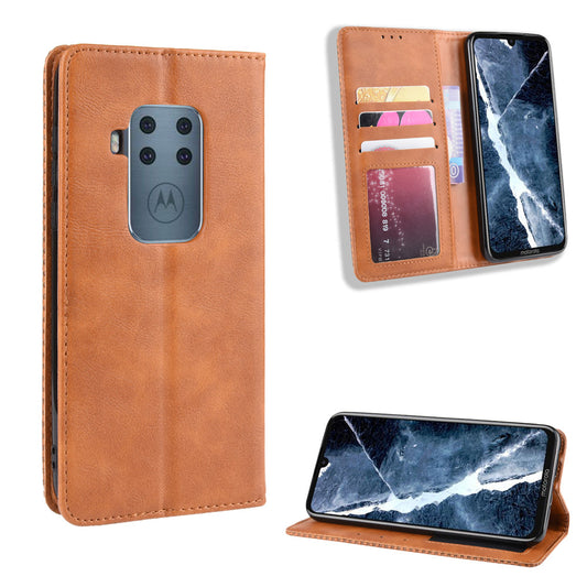 Auto-absorbed Retro Style Wallet Stand Flip Leather Case for Motorola One Zoom