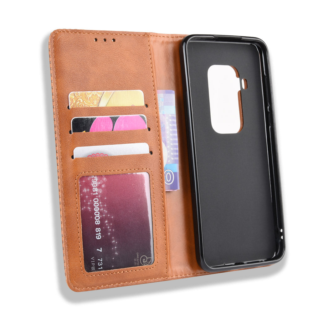 Auto-absorbed Retro Style Wallet Stand Flip Leather Case for Motorola One Zoom