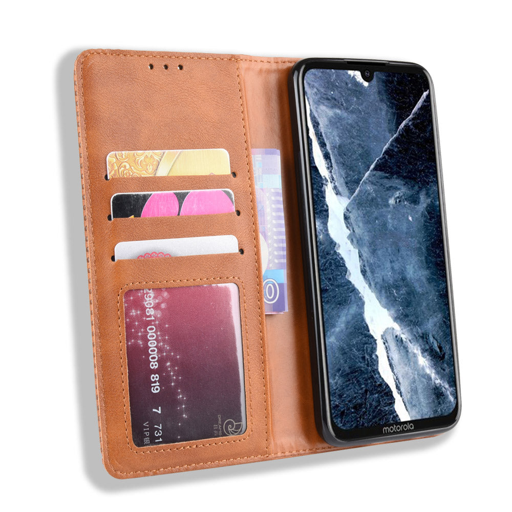 Auto-absorbed Retro Style Wallet Stand Flip Leather Case for Motorola One Zoom