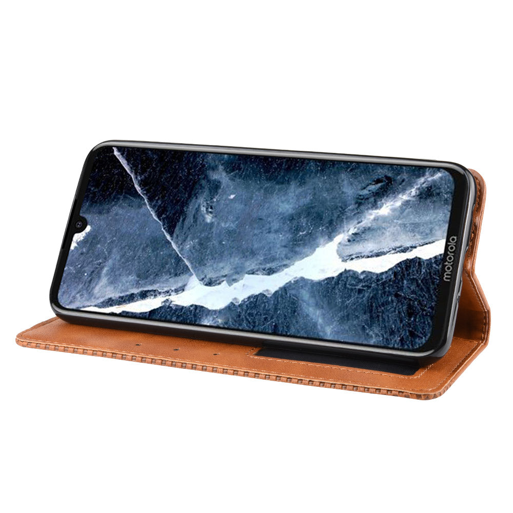 Auto-absorbed Retro Style Wallet Stand Flip Leather Case for Motorola One Zoom