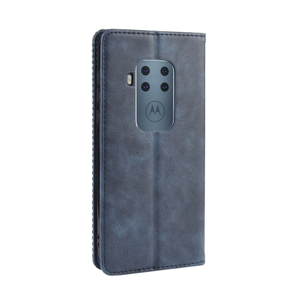 Auto-absorbed Retro Style Wallet Stand Flip Leather Case for Motorola One Zoom