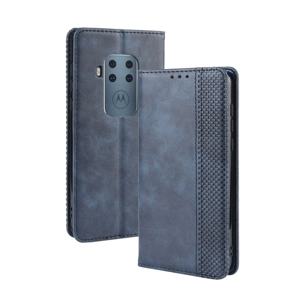 Auto-absorbed Retro Style Wallet Stand Flip Leather Case for Motorola One Zoom