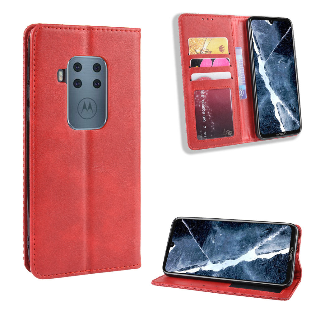 Auto-absorbed Retro Style Wallet Stand Flip Leather Case for Motorola One Zoom