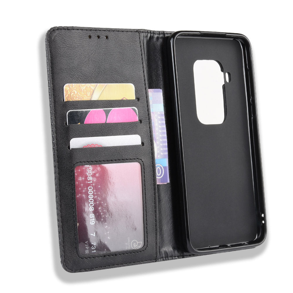 Auto-absorbed Retro Style Wallet Stand Flip Leather Case for Motorola One Zoom