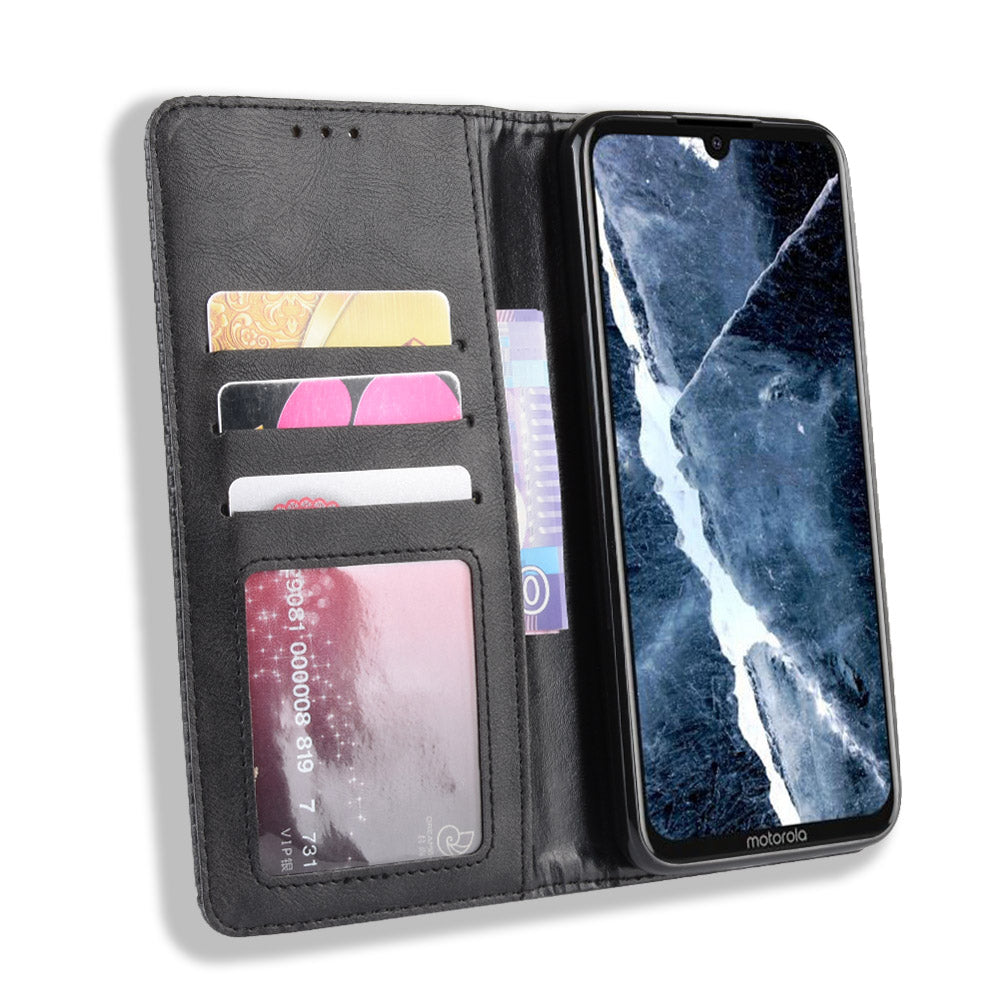 Auto-absorbed Retro Style Wallet Stand Flip Leather Case for Motorola One Zoom
