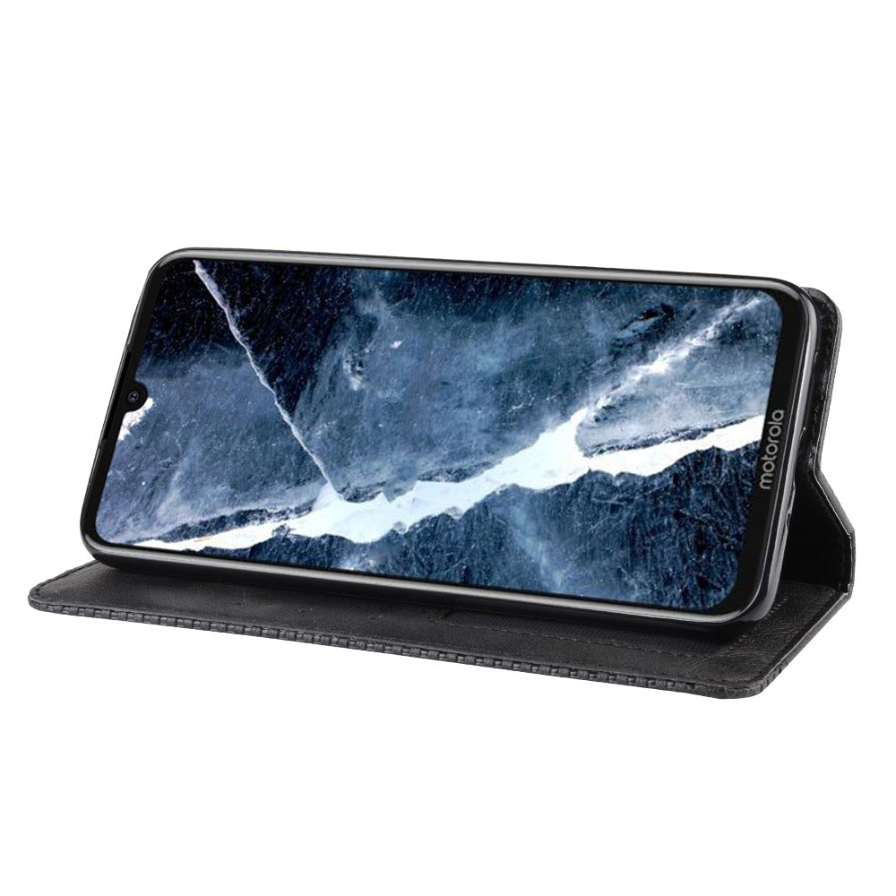 Auto-absorbed Retro Style Wallet Stand Flip Leather Case for Motorola One Zoom