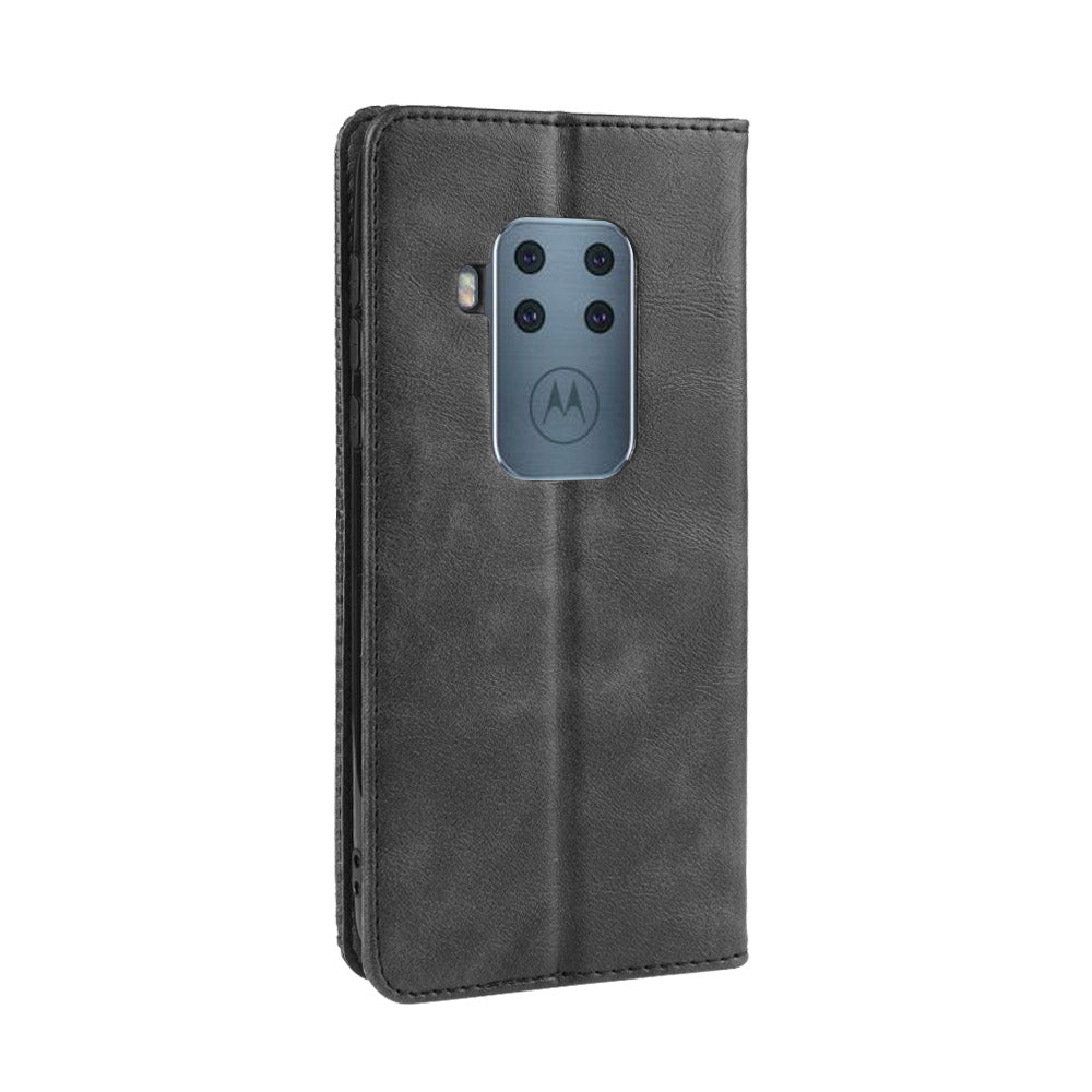 Auto-absorbed Retro Style Wallet Stand Flip Leather Case for Motorola One Zoom