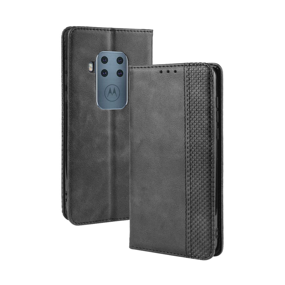 Auto-absorbed Retro Style Wallet Stand Flip Leather Case for Motorola One Zoom