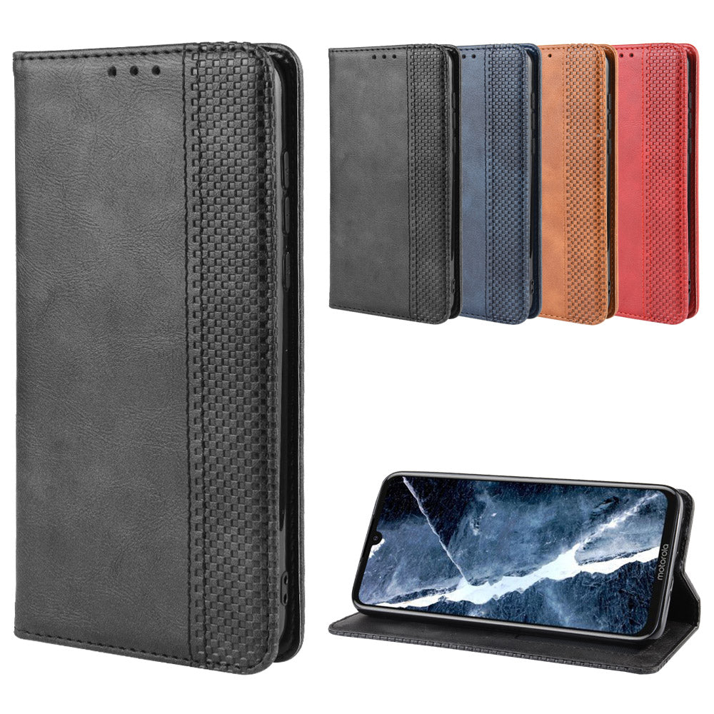 Auto-absorbed Retro Style Wallet Stand Flip Leather Case for Motorola One Zoom