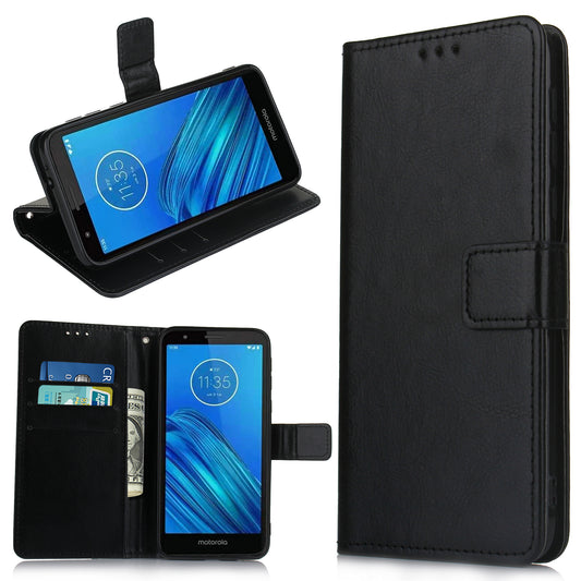 Crazy Horse Texture Leather Stand Phone Cover Wallet Case for Motorola Moto E6