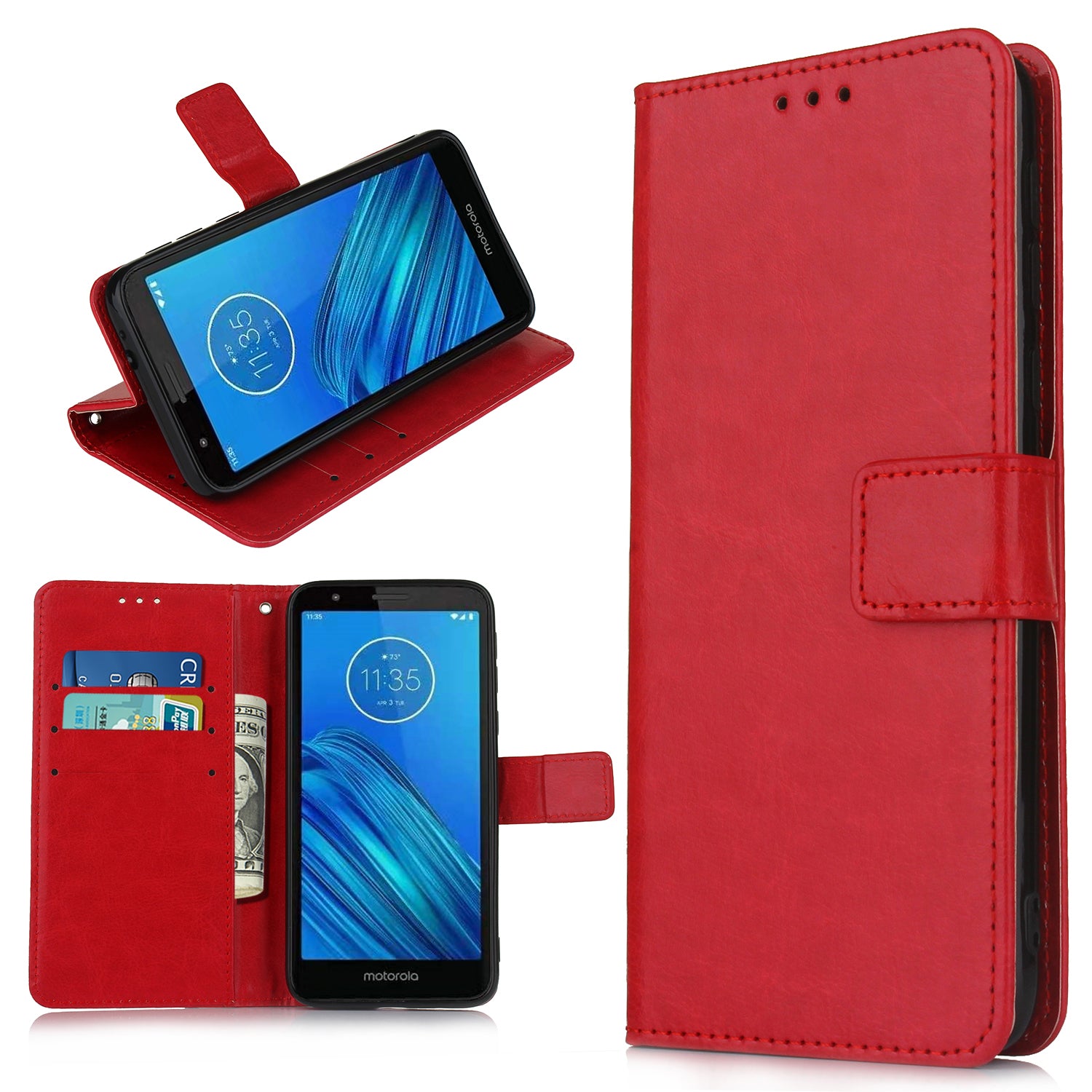 Crazy Horse Texture Leather Stand Phone Cover Wallet Case for Motorola Moto E6