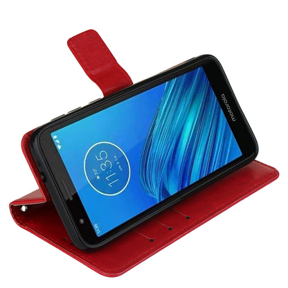 Crazy Horse Texture Leather Stand Phone Cover Wallet Case for Motorola Moto E6