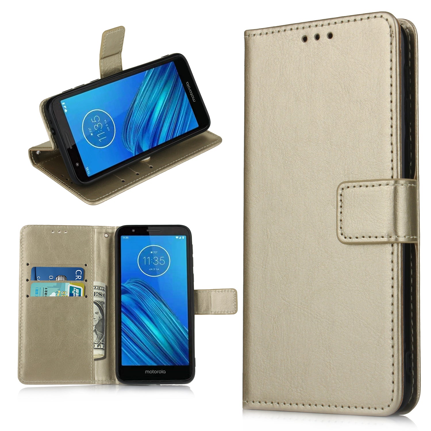Crazy Horse Texture Leather Stand Phone Cover Wallet Case for Motorola Moto E6