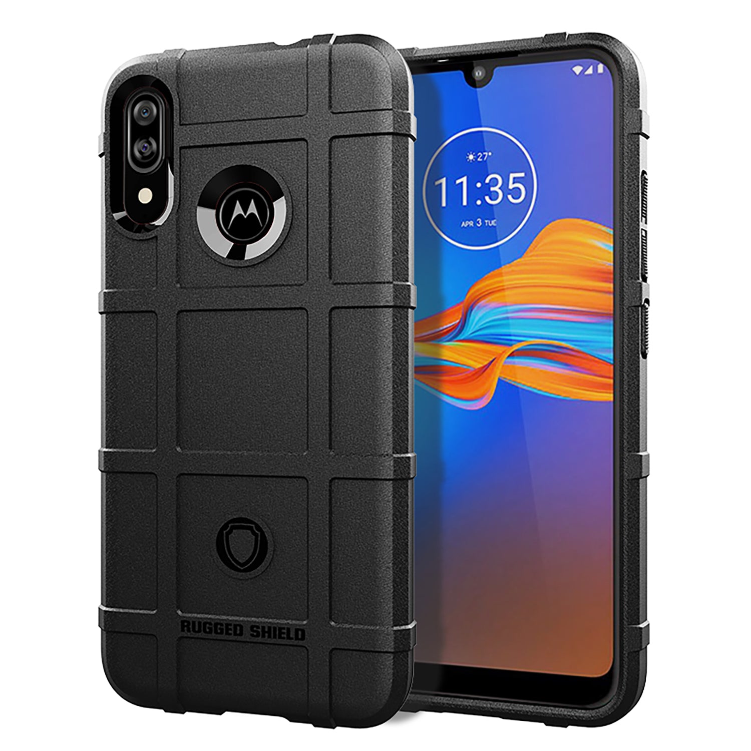 Rugged Shield Phone Case for Motorola Moto E6 Plus/E6s (2019) Square Grid Texture TPU Shell