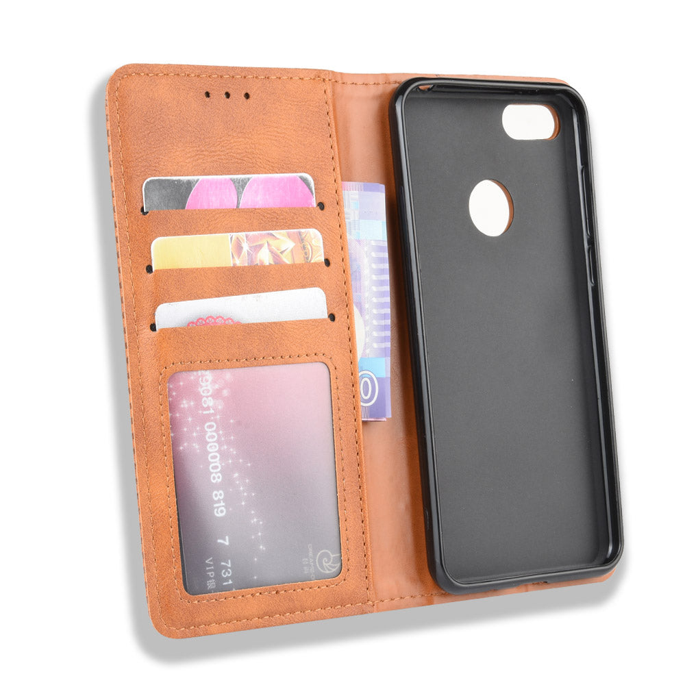 Retro Style Skin PU Leather Wallet Cover for Motorola Moto E6 Play