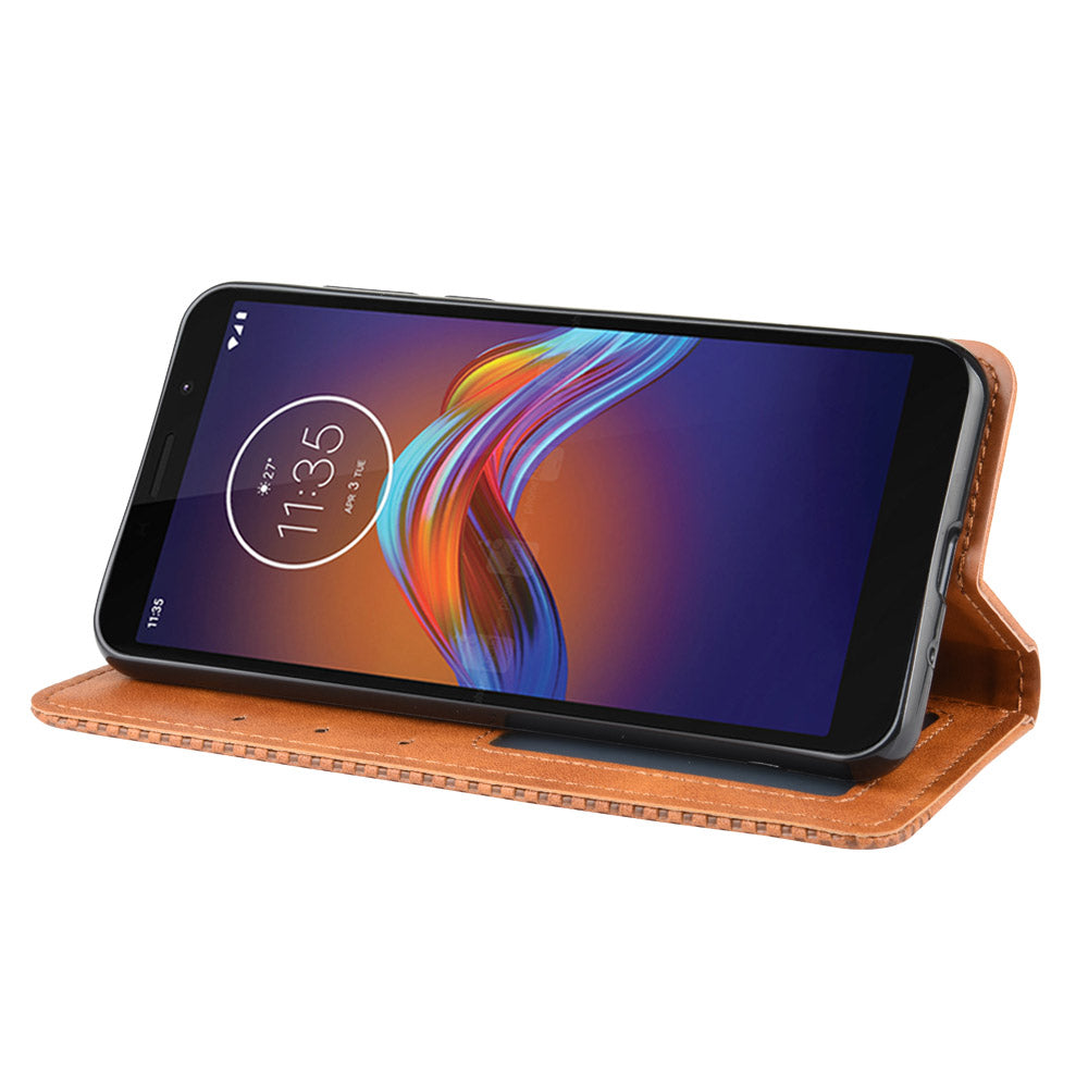 Retro Style Skin PU Leather Wallet Cover for Motorola Moto E6 Play
