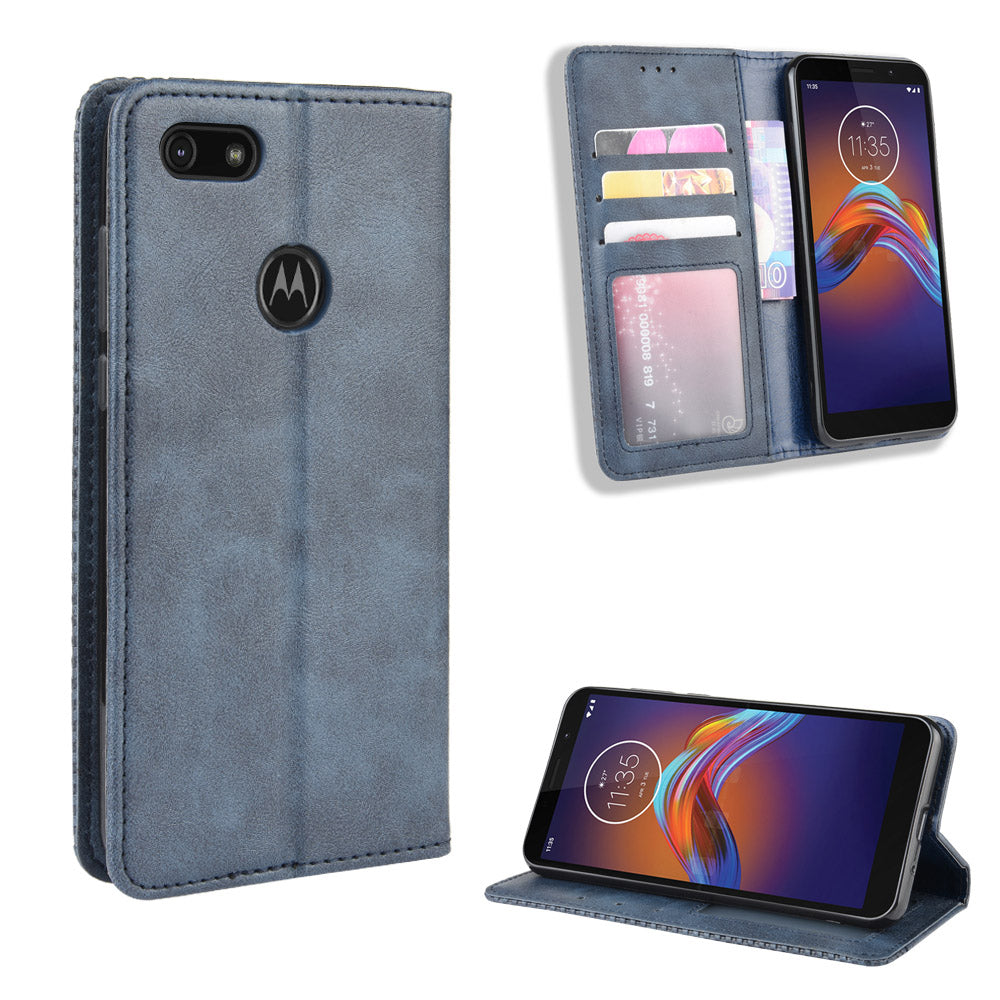 Retro Style Skin PU Leather Wallet Cover for Motorola Moto E6 Play