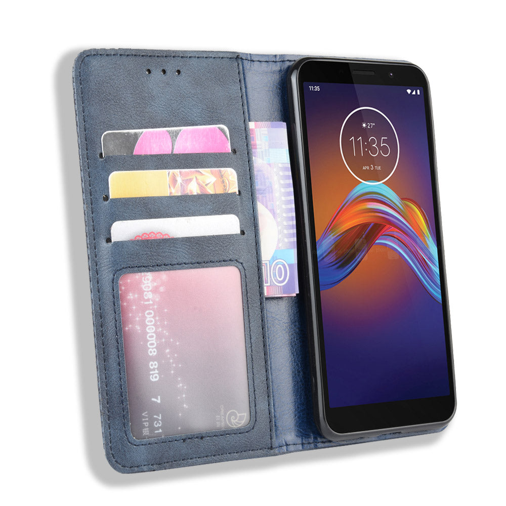 Retro Style Skin PU Leather Wallet Cover for Motorola Moto E6 Play