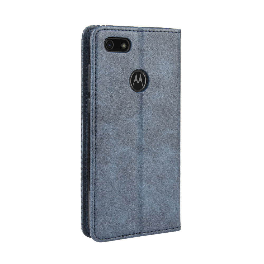 Retro Style Skin PU Leather Wallet Cover for Motorola Moto E6 Play