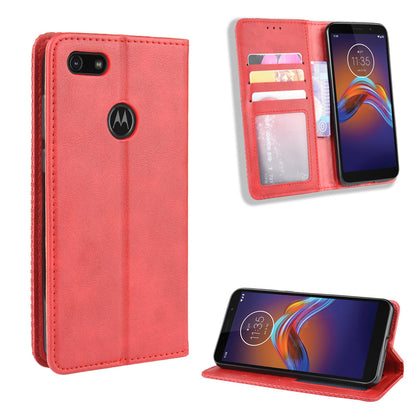 Retro Style Skin PU Leather Wallet Cover for Motorola Moto E6 Play