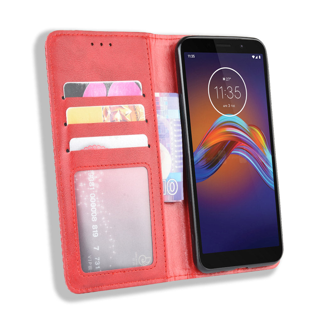 Retro Style Skin PU Leather Wallet Cover for Motorola Moto E6 Play