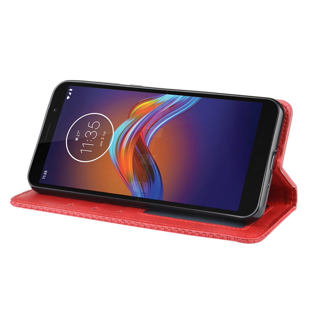 Retro Style Skin PU Leather Wallet Cover for Motorola Moto E6 Play