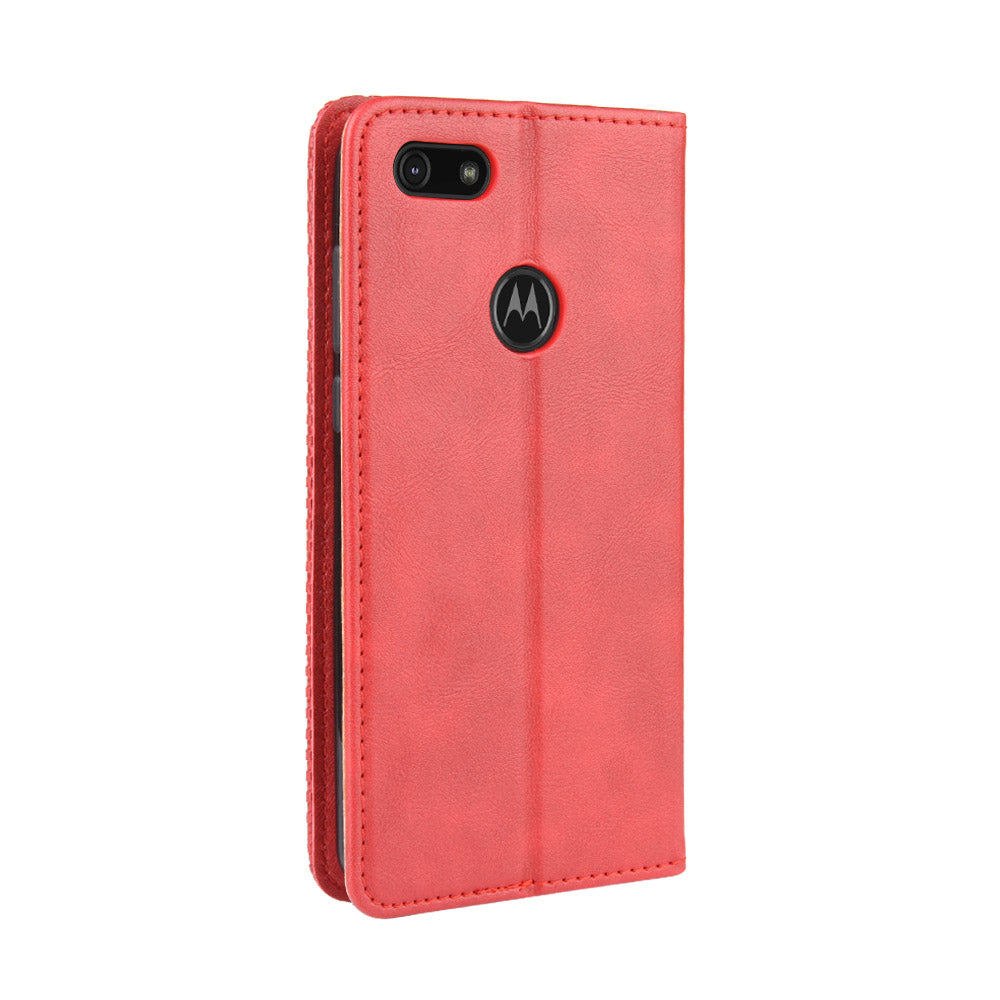 Retro Style Skin PU Leather Wallet Cover for Motorola Moto E6 Play