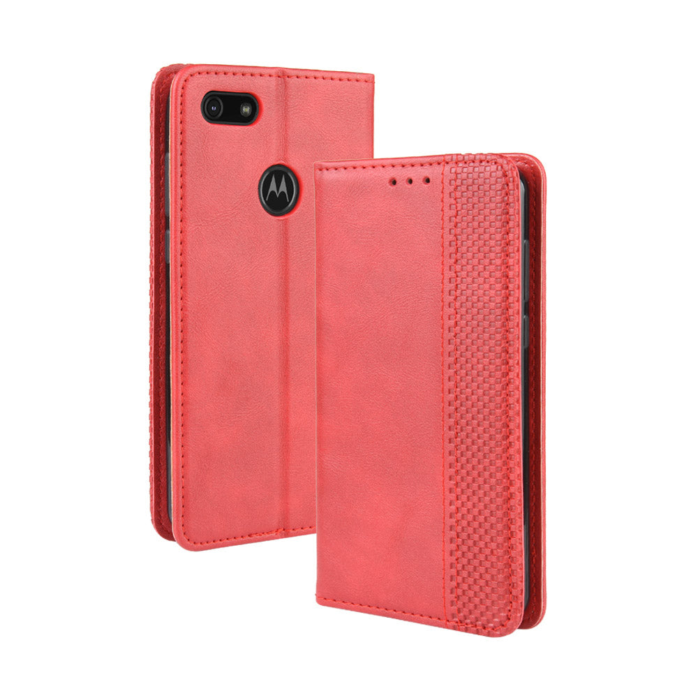 Retro Style Skin PU Leather Wallet Cover for Motorola Moto E6 Play