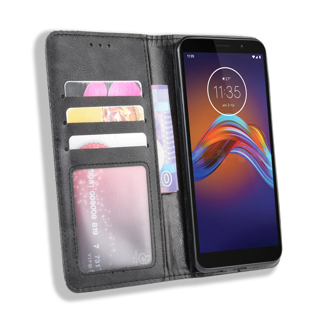 Retro Style Skin PU Leather Wallet Cover for Motorola Moto E6 Play