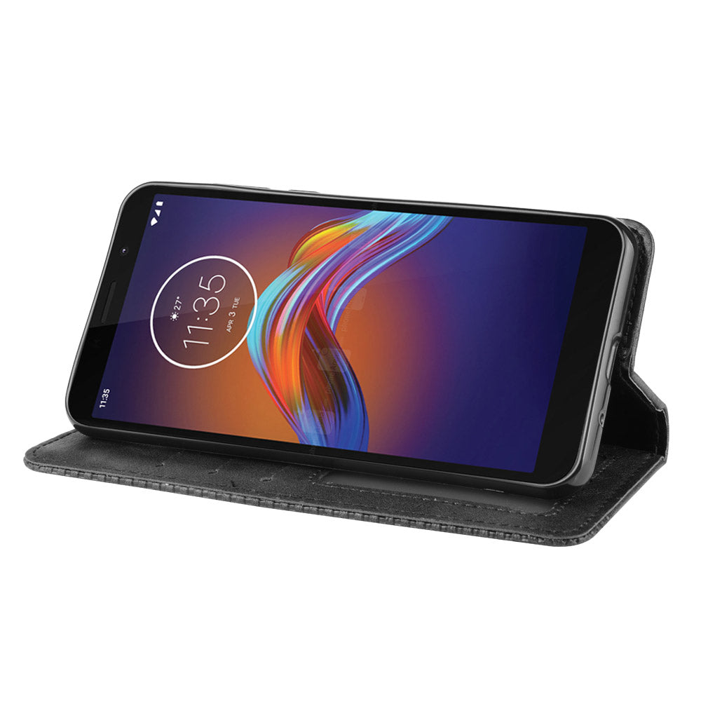 Retro Style Skin PU Leather Wallet Cover for Motorola Moto E6 Play