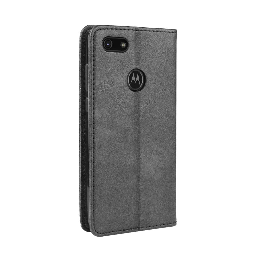 Retro Style Skin PU Leather Wallet Cover for Motorola Moto E6 Play