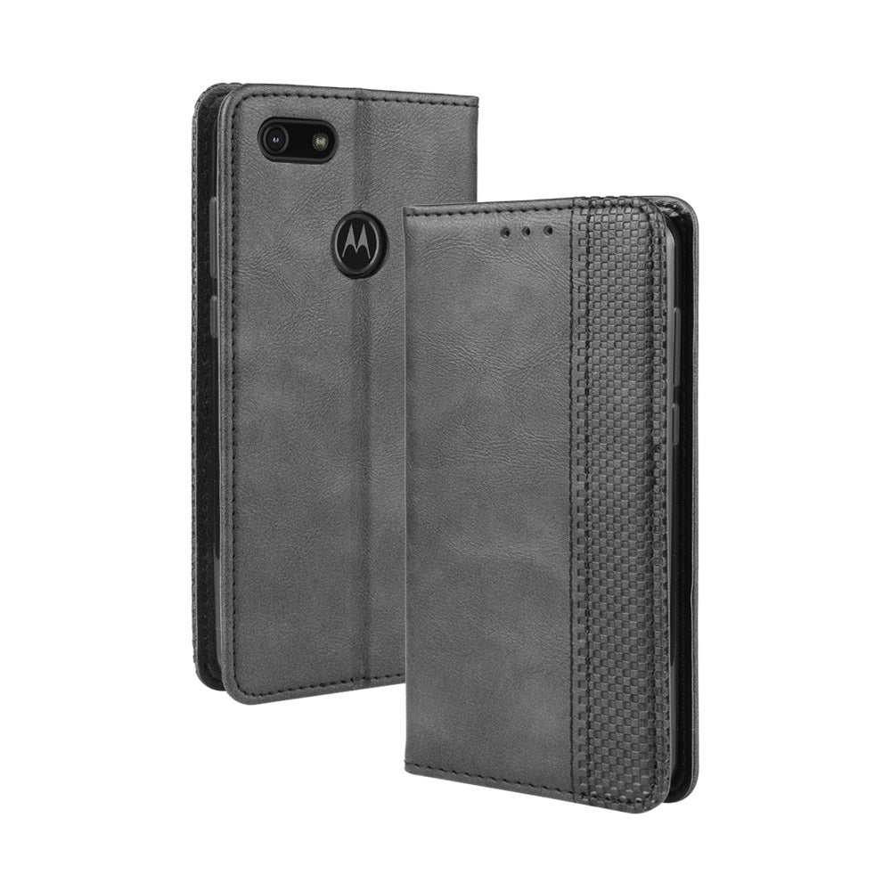 Retro Style Skin PU Leather Wallet Cover for Motorola Moto E6 Play