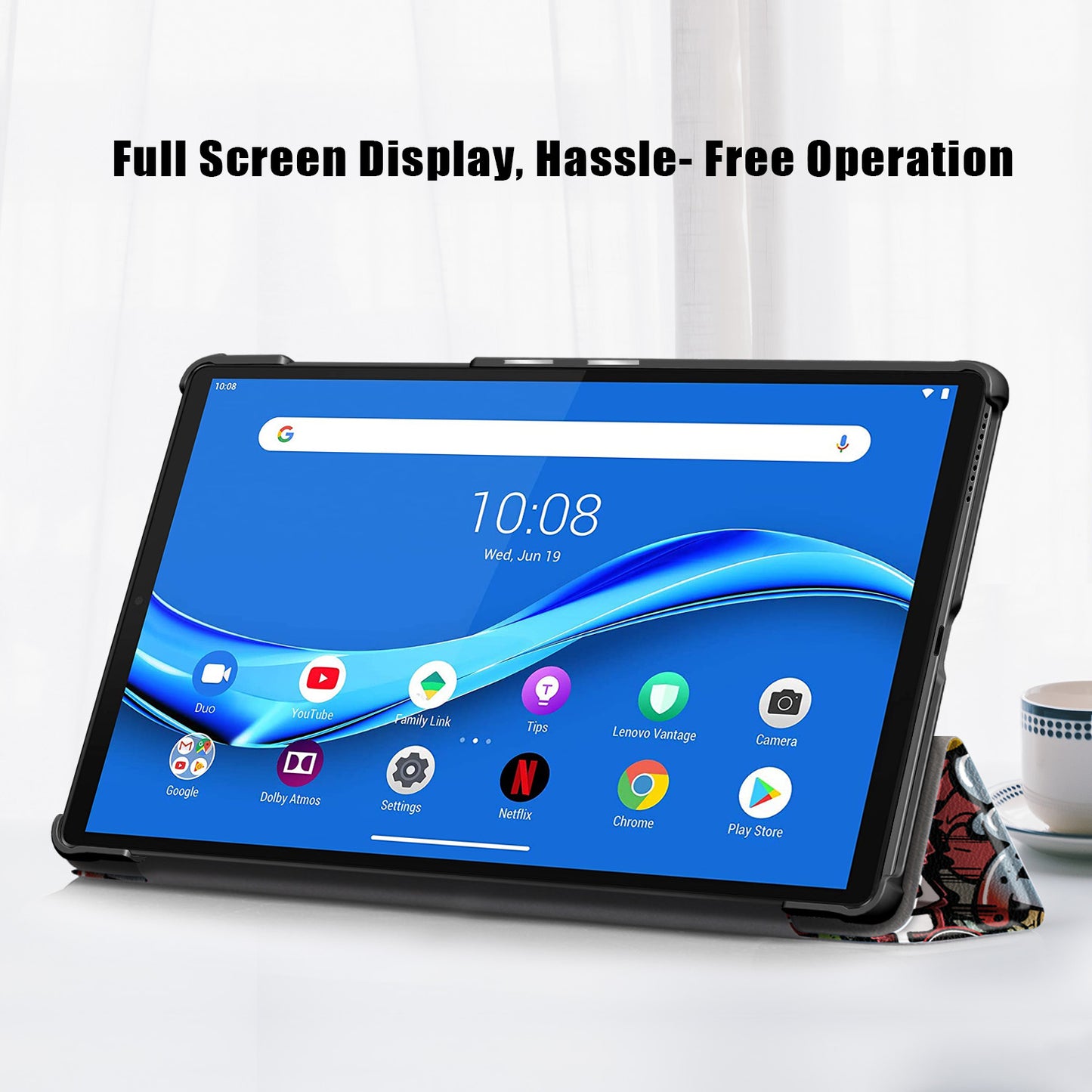 Pattern Printing Leather Smart Case Dual-Angle Tri-fold Stand Auto-Wake/Sleep Tablet Cover for Lenovo Smart Tab M10 FHD Plus/Tab M10 Plus TB-X606F