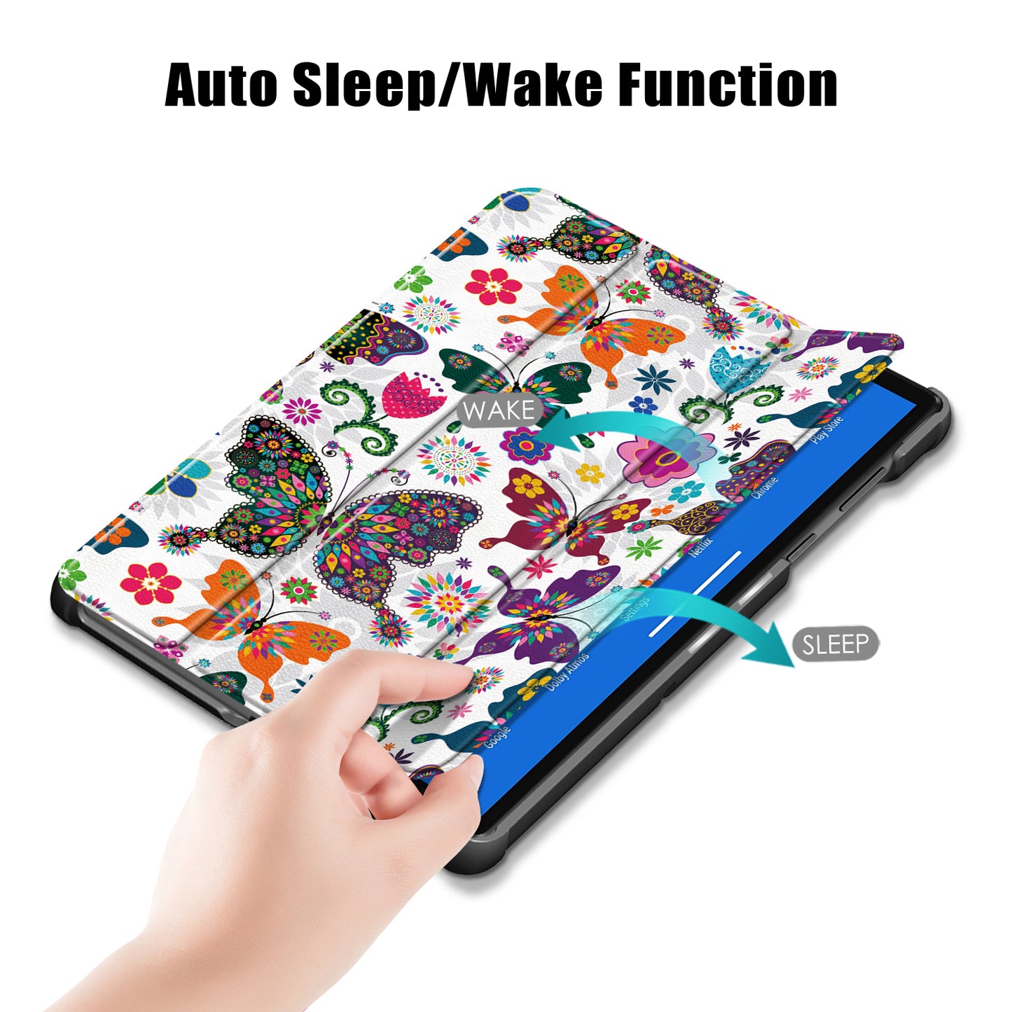 Pattern Printing Leather Smart Case Dual-Angle Tri-fold Stand Auto-Wake/Sleep Tablet Cover for Lenovo Smart Tab M10 FHD Plus/Tab M10 Plus TB-X606F