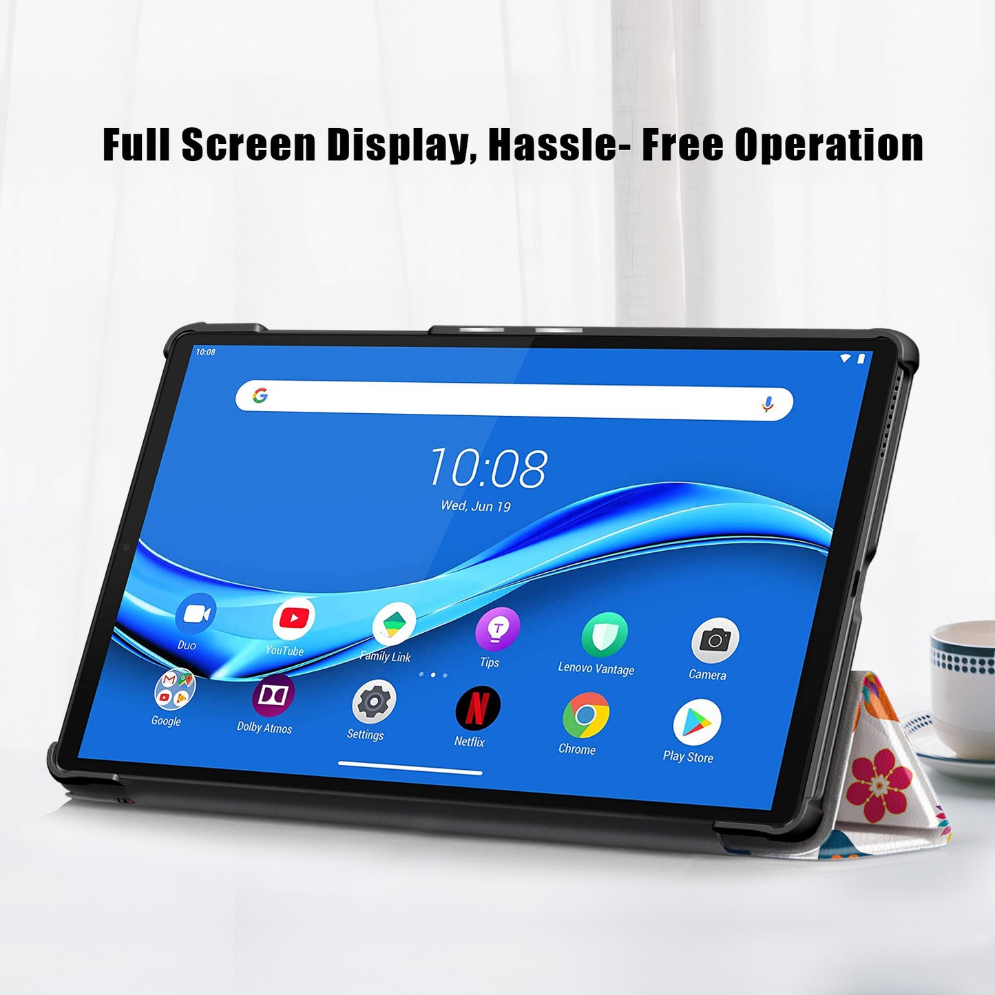 Pattern Printing Leather Smart Case Dual-Angle Tri-fold Stand Auto-Wake/Sleep Tablet Cover for Lenovo Smart Tab M10 FHD Plus/Tab M10 Plus TB-X606F