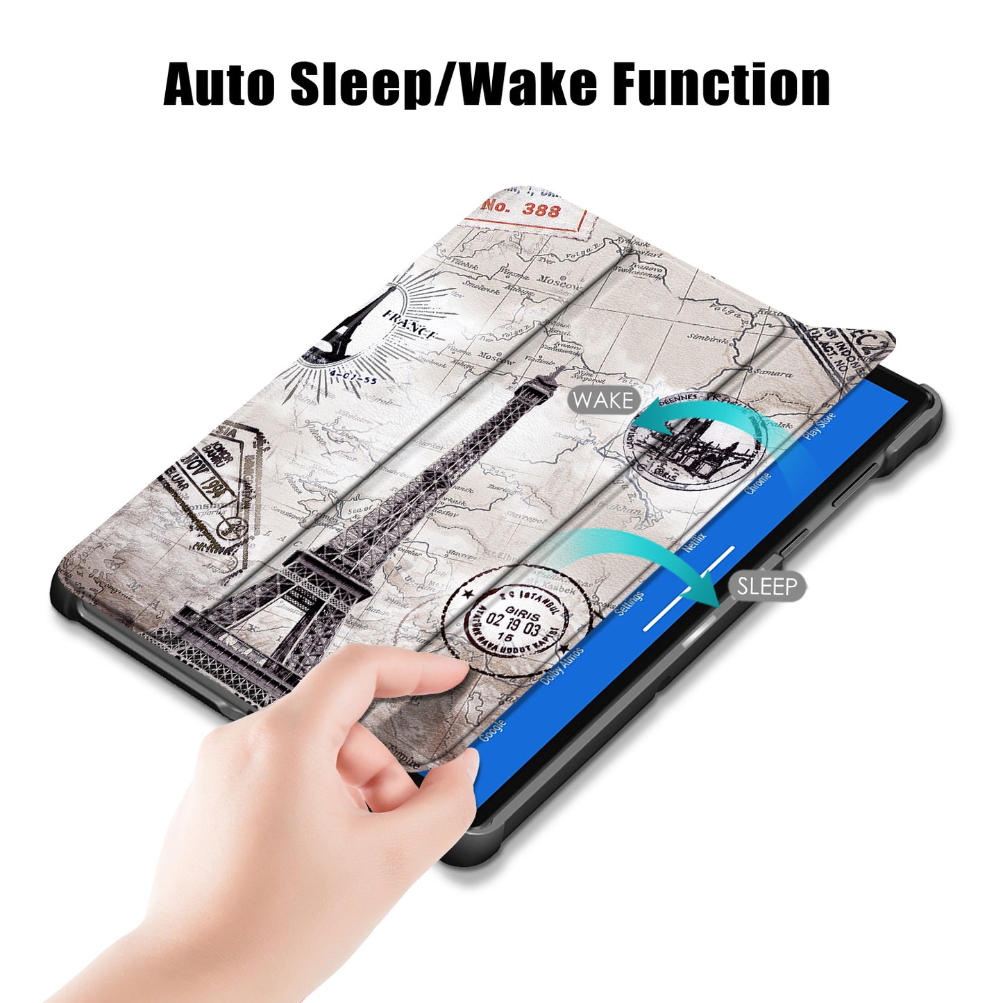 Pattern Printing Leather Smart Case Dual-Angle Tri-fold Stand Auto-Wake/Sleep Tablet Cover for Lenovo Smart Tab M10 FHD Plus/Tab M10 Plus TB-X606F
