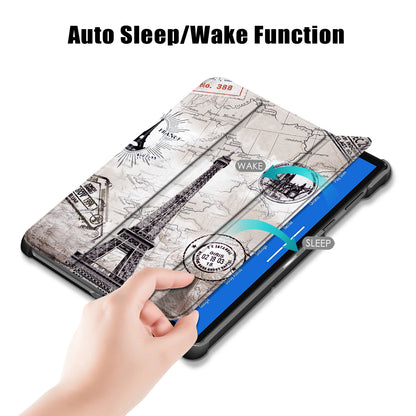 Pattern Printing Leather Smart Case Dual-Angle Tri-fold Stand Auto-Wake/Sleep Tablet Cover for Lenovo Smart Tab M10 FHD Plus/Tab M10 Plus TB-X606F
