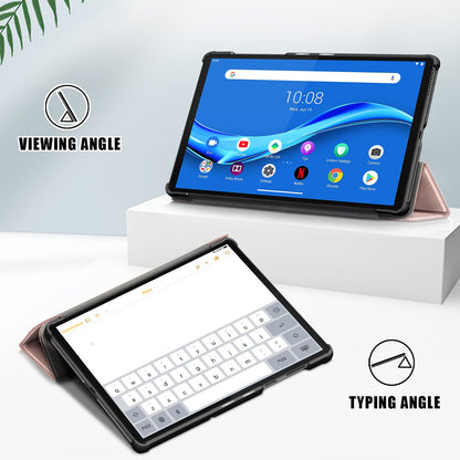 Textured Leather Tri-fold Stand Case Auto-Wake/Sleep Smart Tablet Cover Ultra Slim for Lenovo Smart Tab M10 FHD Plus/Tab M10 Plus TB-X606F