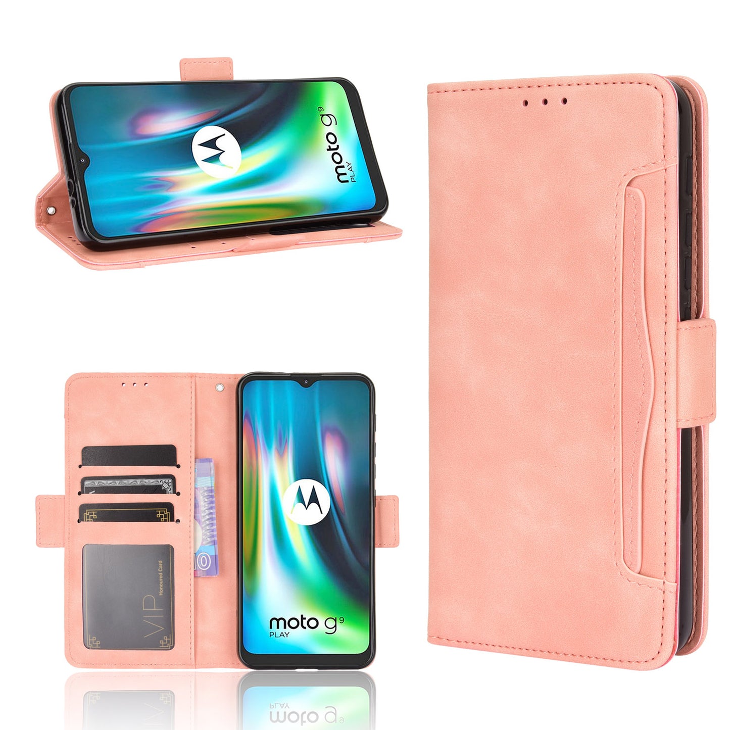 Multi-slot Leather Case Wallet Stand Shell Protector for Motorola Moto E7 Plus