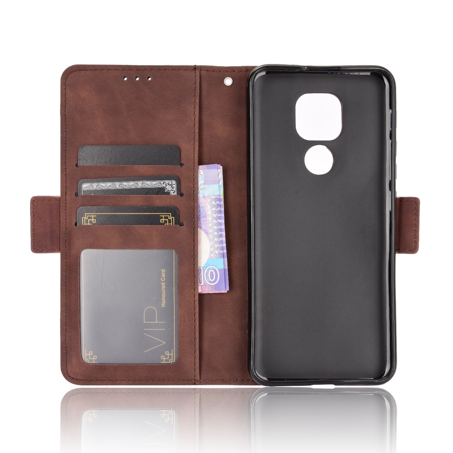 Multi-slot Leather Case Wallet Stand Shell Protector for Motorola Moto E7 Plus