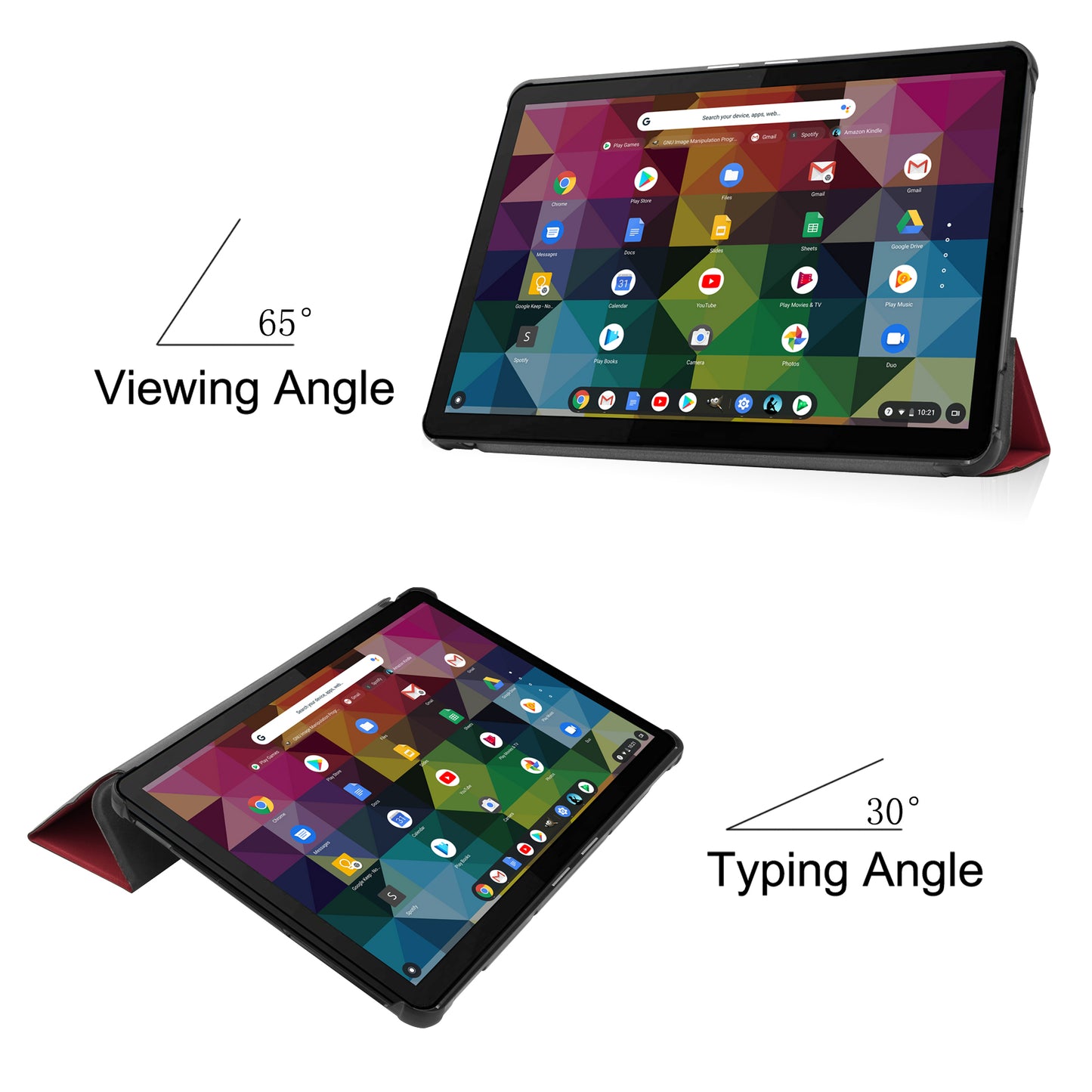 Litch Skin PU Leather Tri-fold Stand Shell for Lenovo Duet Chromebook 10.1 Tablet Case