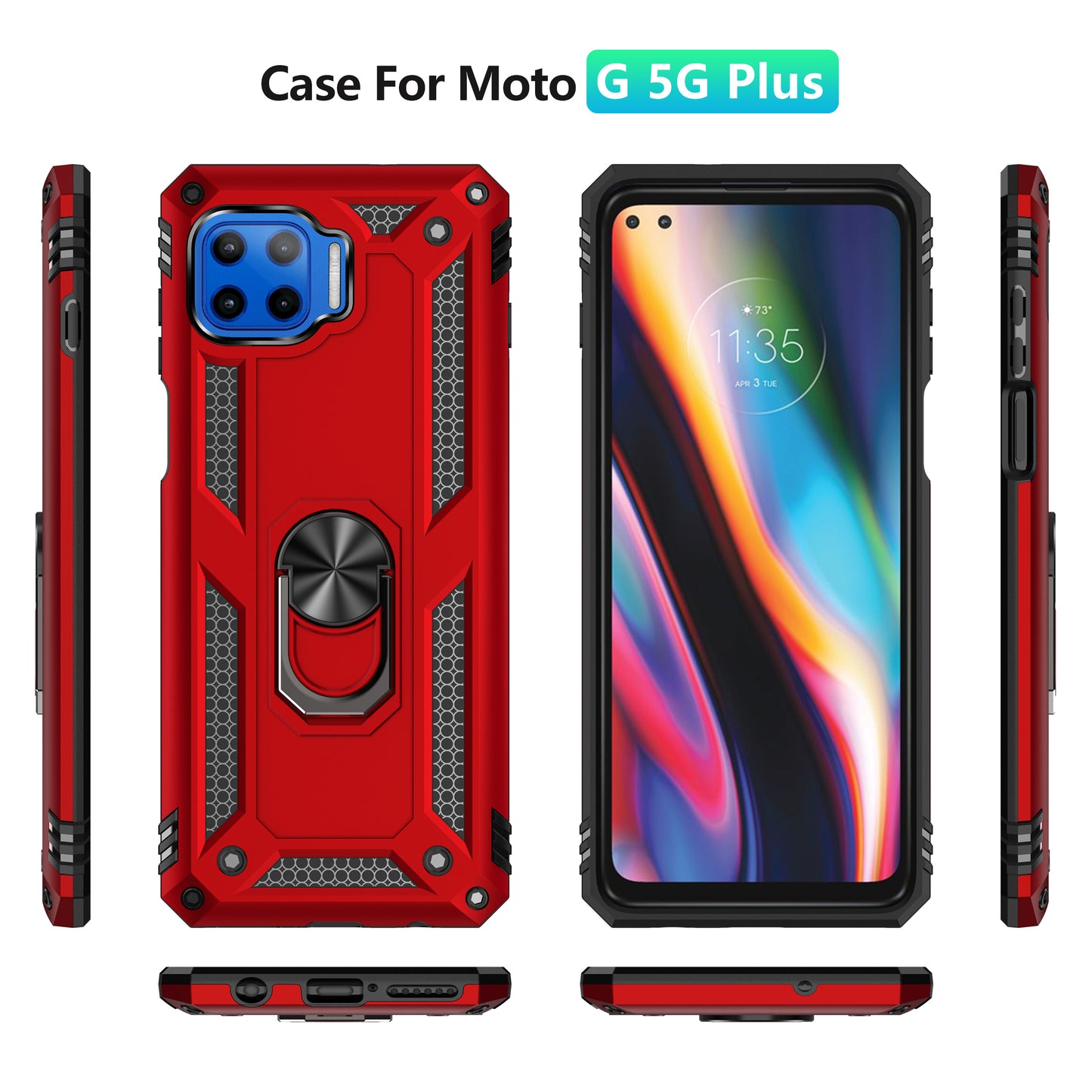 Shockproof PC + TPU Combo Phone Cover with Ring Kickstand for Motorola Moto G 5G Plus